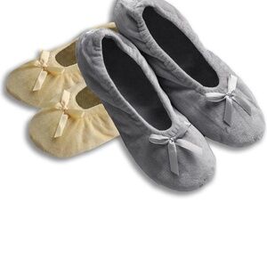 NEW. Women's Terry Classic Cotton & Velour Ballerina Slippers (Pack of 2)